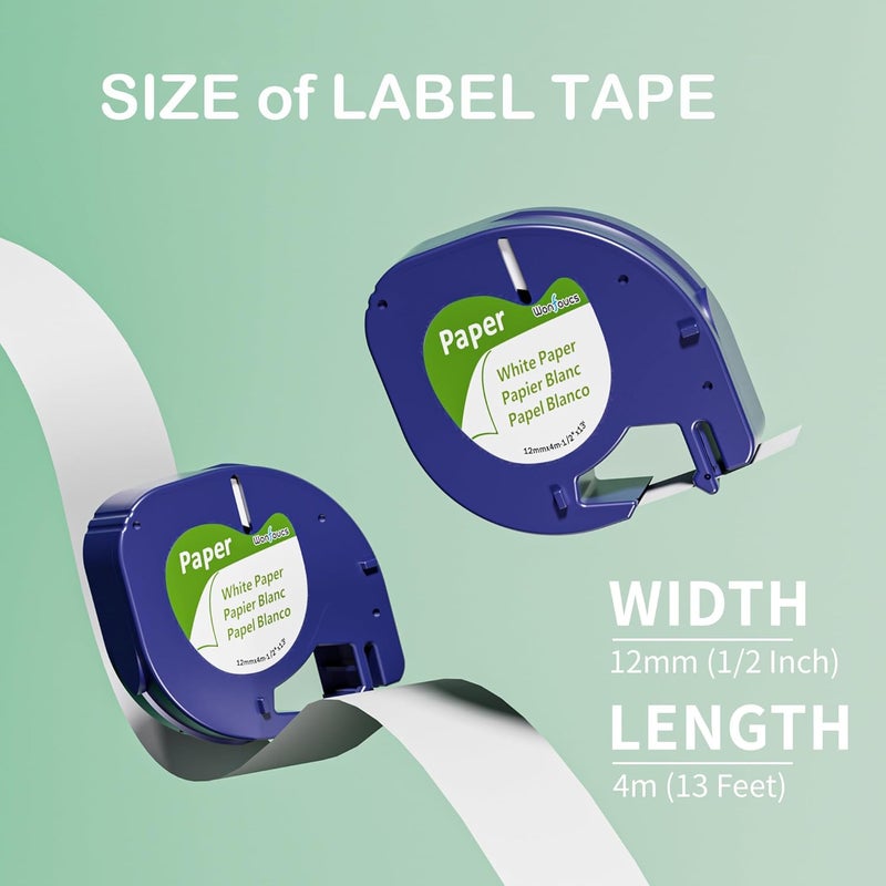 Wonfoucs 4 Pack Compatible for Dymo White Paper Label Refill 1/2 x 13 91330, Compatible with Dymo Letratag Tape Label Maker Refills Letratag Replacement for 200B LT-100H LT-100T Plus QX50 XR - Image 3